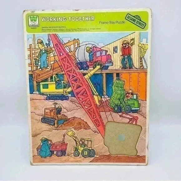 Vintage Whitman "Working Together" Frame Tray Sesame Street Puzzle - Picture 1 of 9